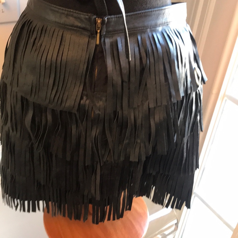 Zara Basic Fringed Leather Skirt - Picture 7 of 12